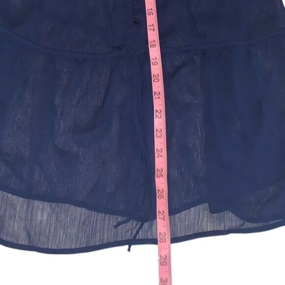 Mossimo Navy Sheer Sleeveless Ruffle Blouse With Button Front & Drawstring Waist - Picture 7 of 8